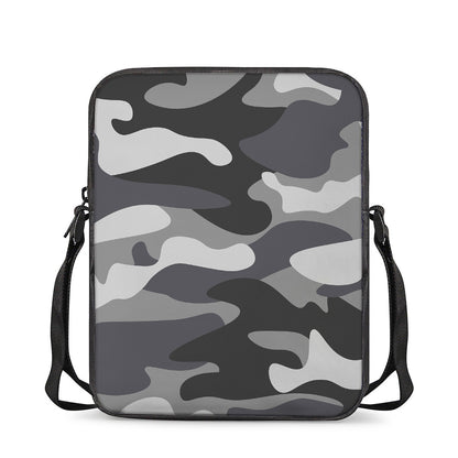 Grey And White Camouflage Print Rectangular Crossbody Bag