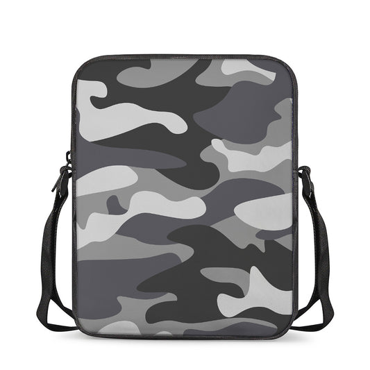 Grey And White Camouflage Print Rectangular Crossbody Bag