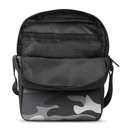 Grey And White Camouflage Print Rectangular Crossbody Bag
