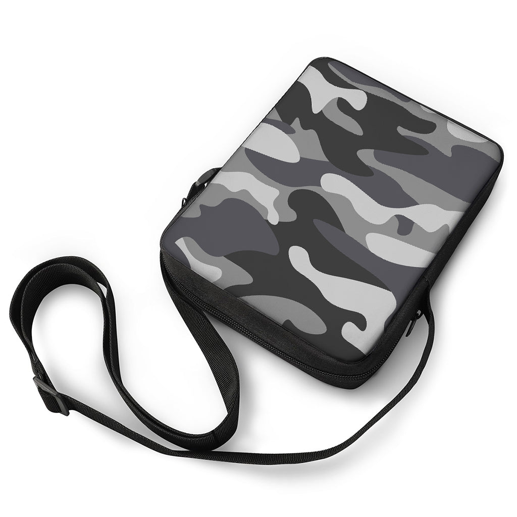 Grey And White Camouflage Print Rectangular Crossbody Bag