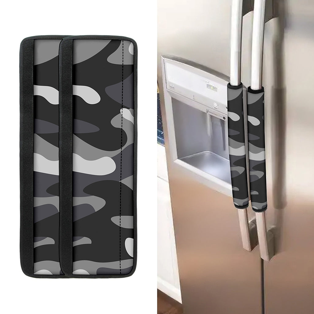 Grey And White Camouflage Print Refrigerator Handle Covers