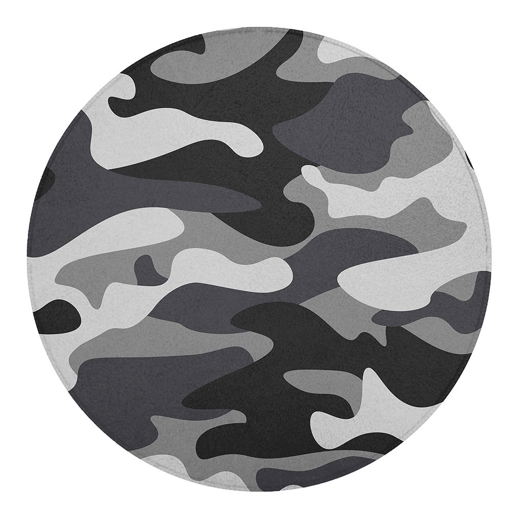 Grey And White Camouflage Print Round Blanket