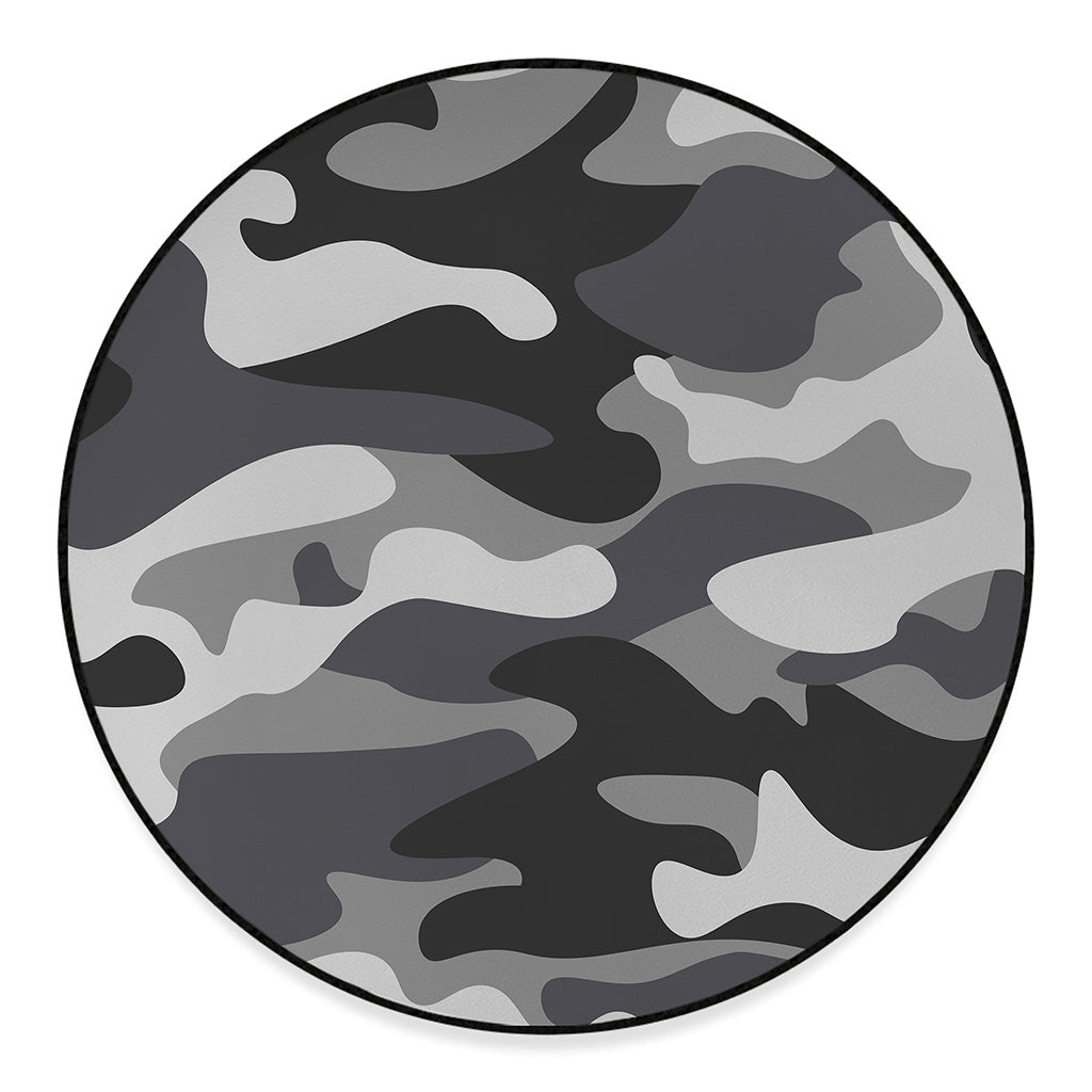 Grey And White Camouflage Print Round Floor Mat