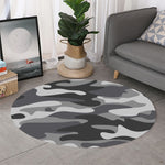 Grey And White Camouflage Print Round Rug