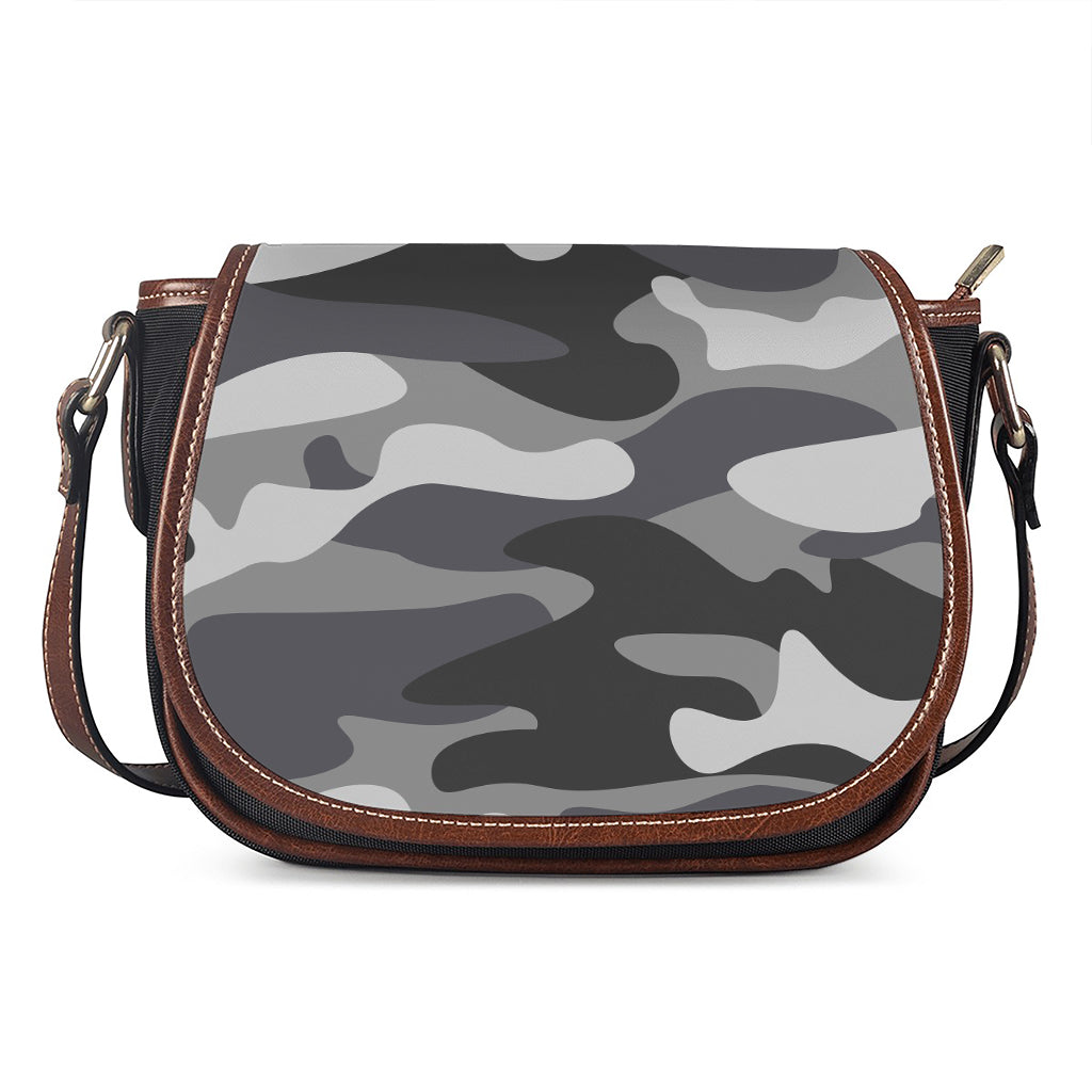 Grey And White Camouflage Print Saddle Bag