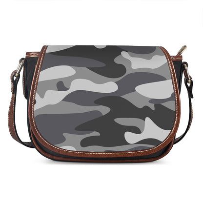 Grey And White Camouflage Print Saddle Bag