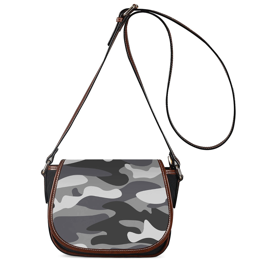 Grey And White Camouflage Print Saddle Bag