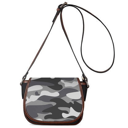 Grey And White Camouflage Print Saddle Bag