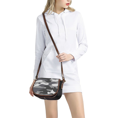 Grey And White Camouflage Print Saddle Bag