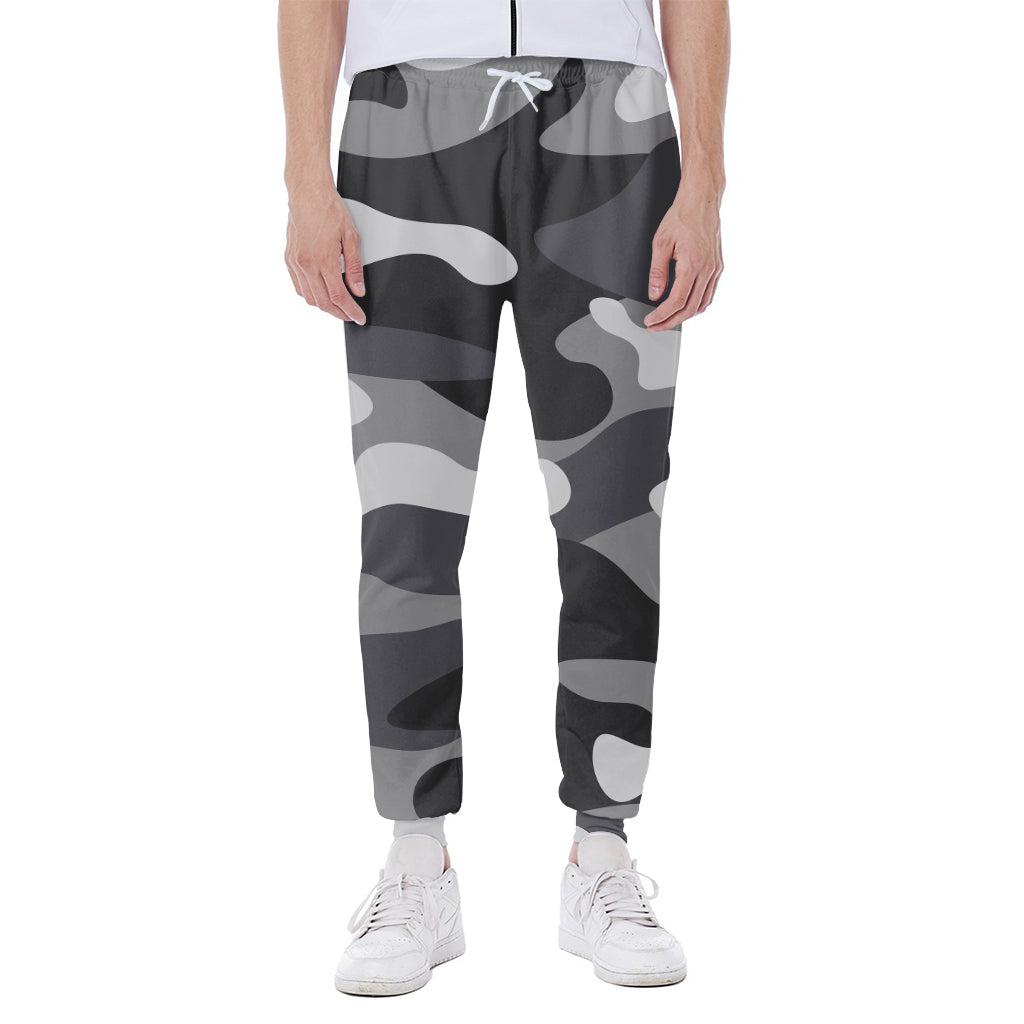 Grey And White Camouflage Print Scuba Joggers