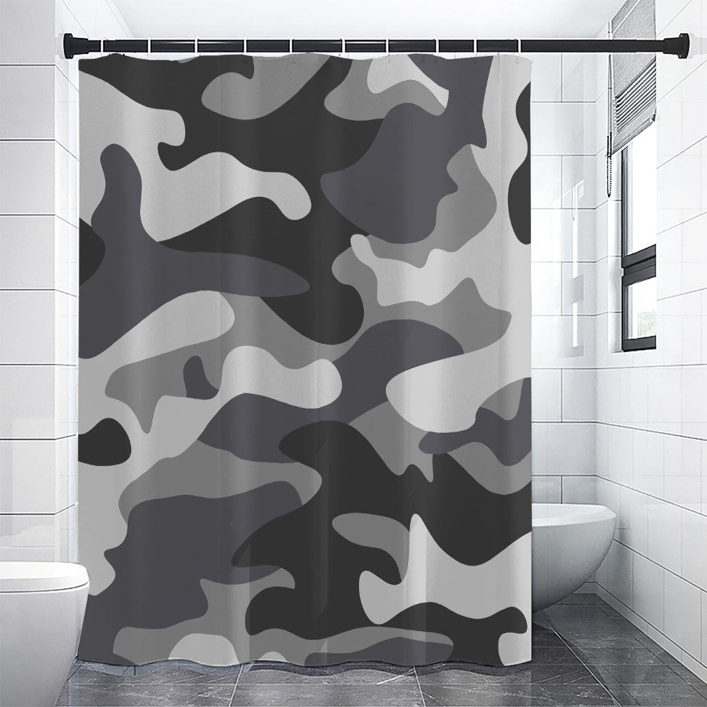 Grey And White Camouflage Print Shower Curtain