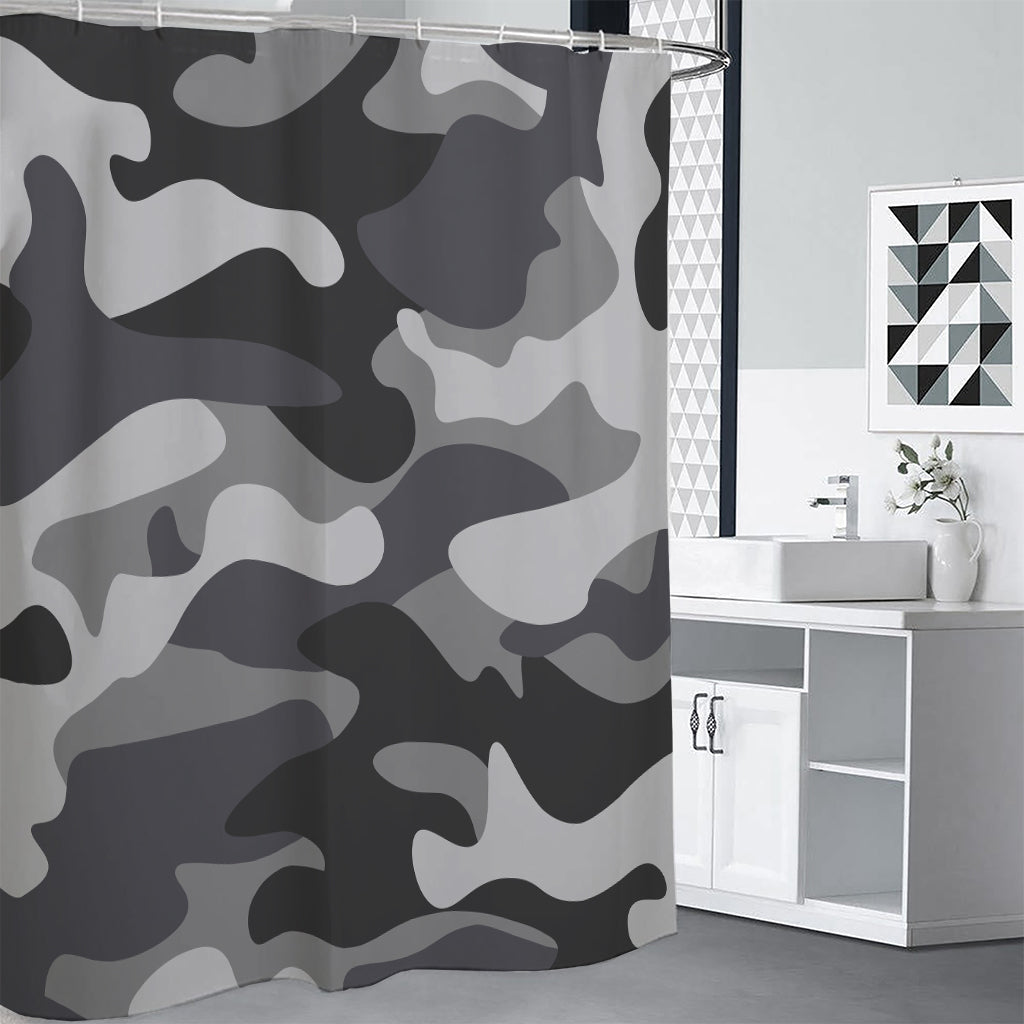 Grey And White Camouflage Print Shower Curtain