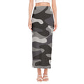 Grey And White Camouflage Print Side Slit Maxi Skirt