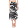 Grey And White Camouflage Print Side Slit Midi Skirt