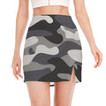 Grey And White Camouflage Print Side Slit Mini Skirt