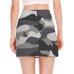 Grey And White Camouflage Print Side Slit Mini Skirt