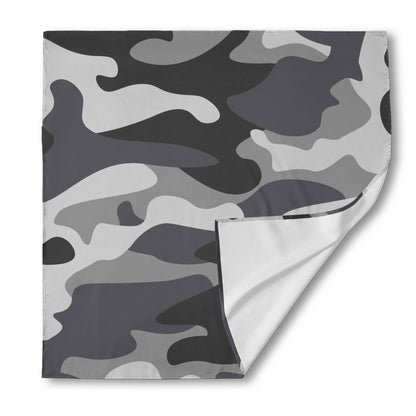 Grey And White Camouflage Print Silk Bandana