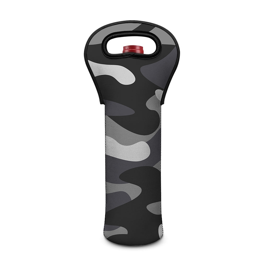 Grey And White Camouflage Print Single Neoprene Wine Tote