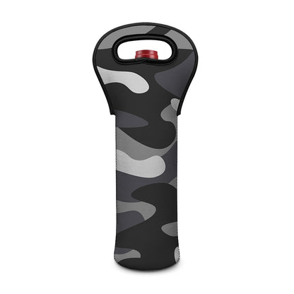 Grey And White Camouflage Print Single Neoprene Wine Tote