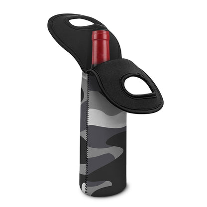 Grey And White Camouflage Print Single Neoprene Wine Tote