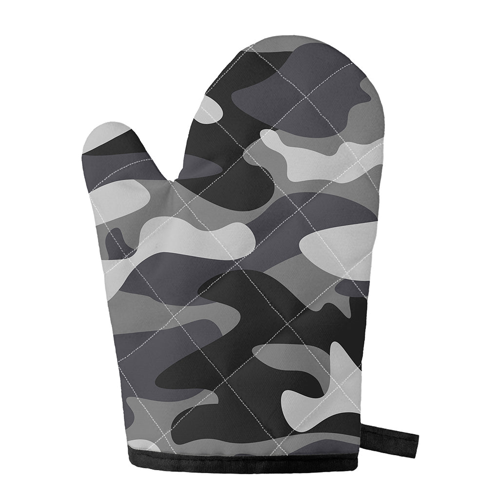 Grey And White Camouflage Print Single Oven Mitt