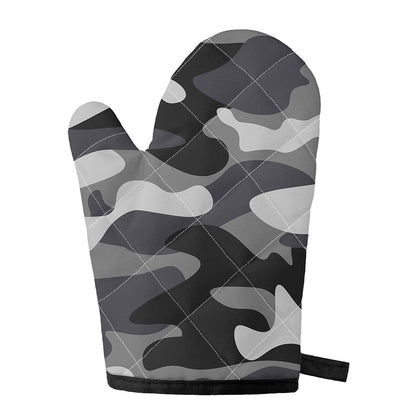 Grey And White Camouflage Print Single Oven Mitt
