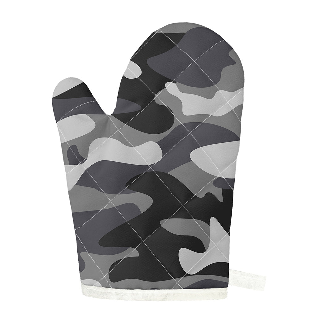Grey And White Camouflage Print Single Oven Mitt