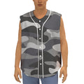 Grey And White Camouflage Print Sleeveless Baseball Jersey