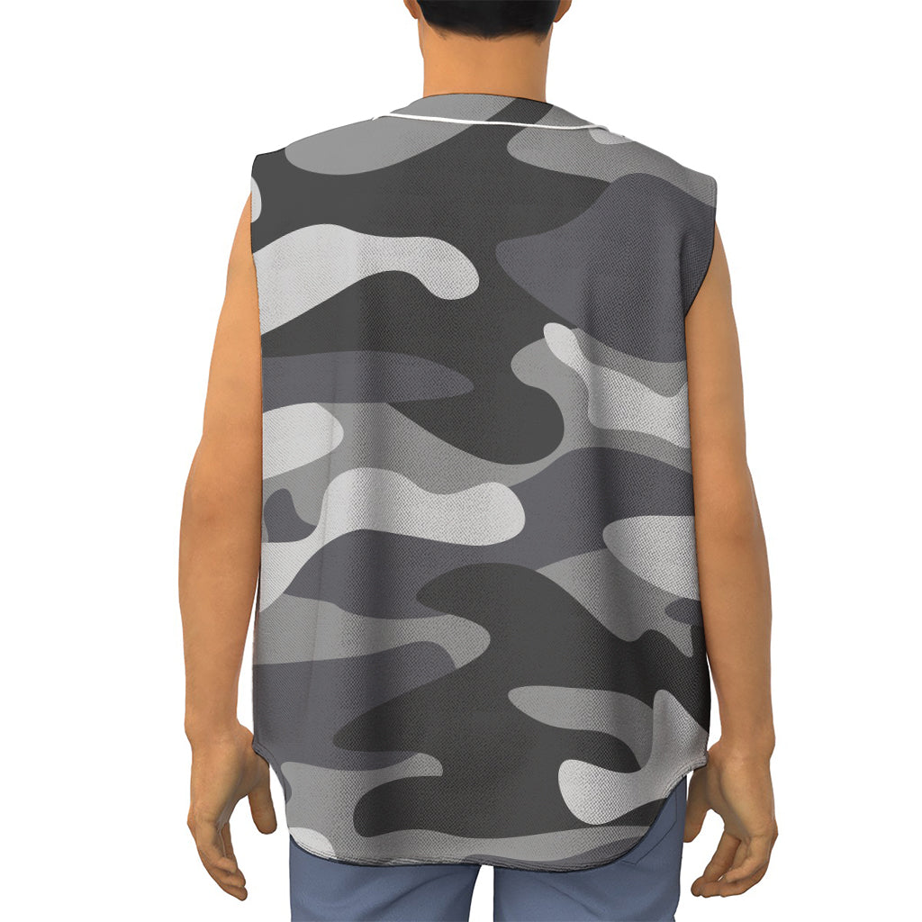Grey And White Camouflage Print Sleeveless Baseball Jersey