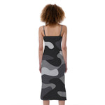 Grey And White Camouflage Print Slim Fit Midi Cami Dress