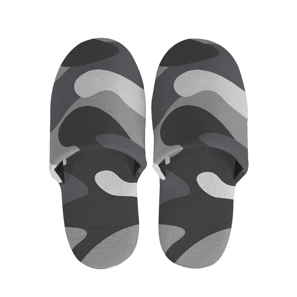 Grey And White Camouflage Print Slippers