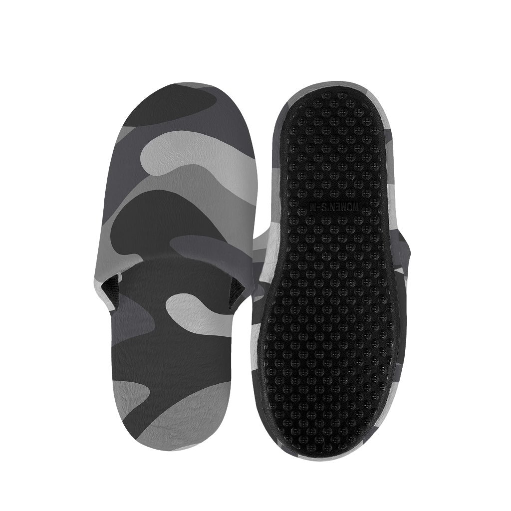 Grey And White Camouflage Print Slippers