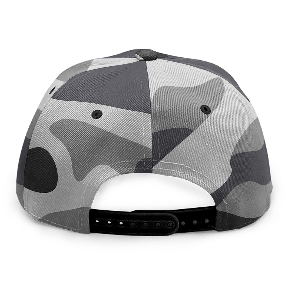 Grey And White Camouflage Print Snapback Cap