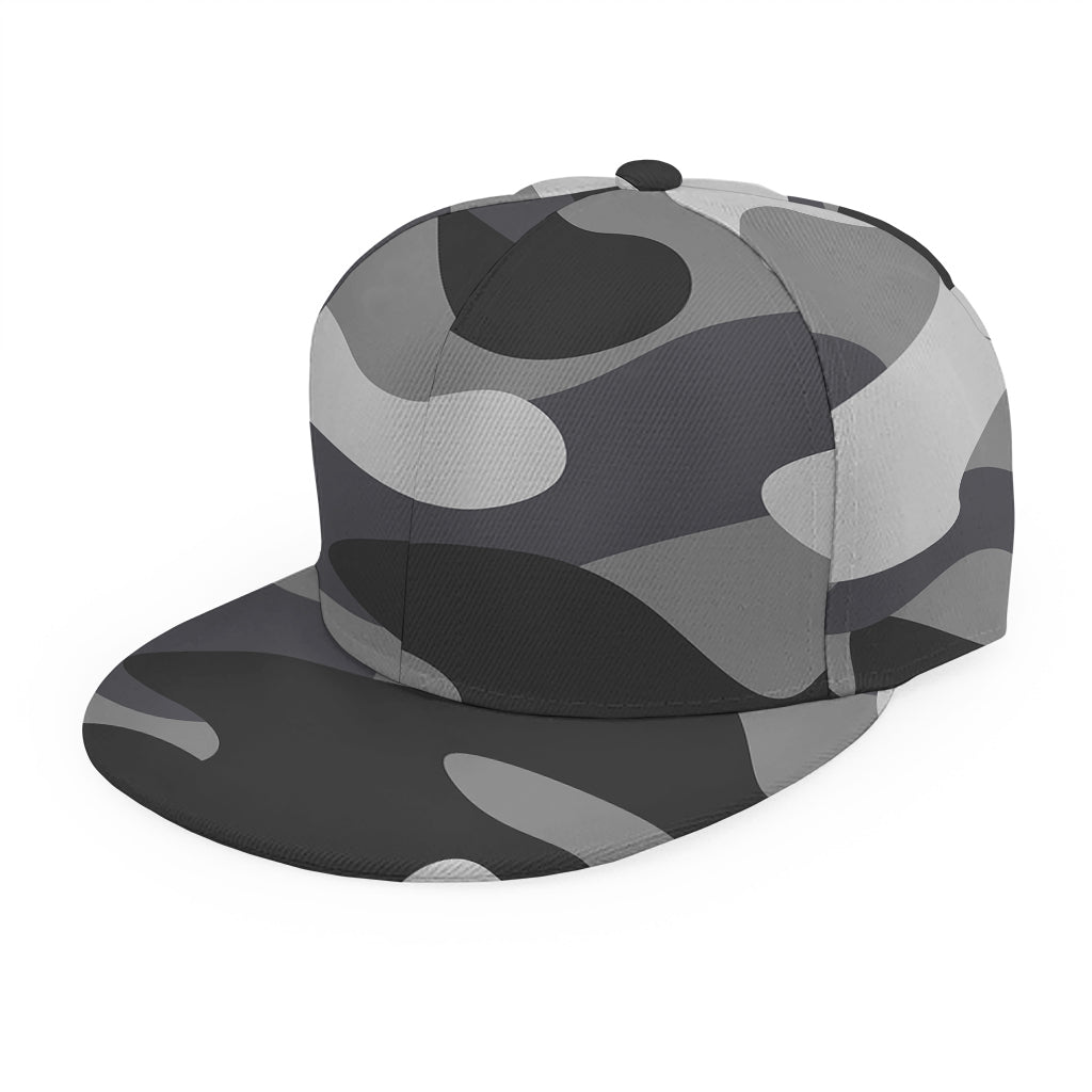 Grey And White Camouflage Print Snapback Cap