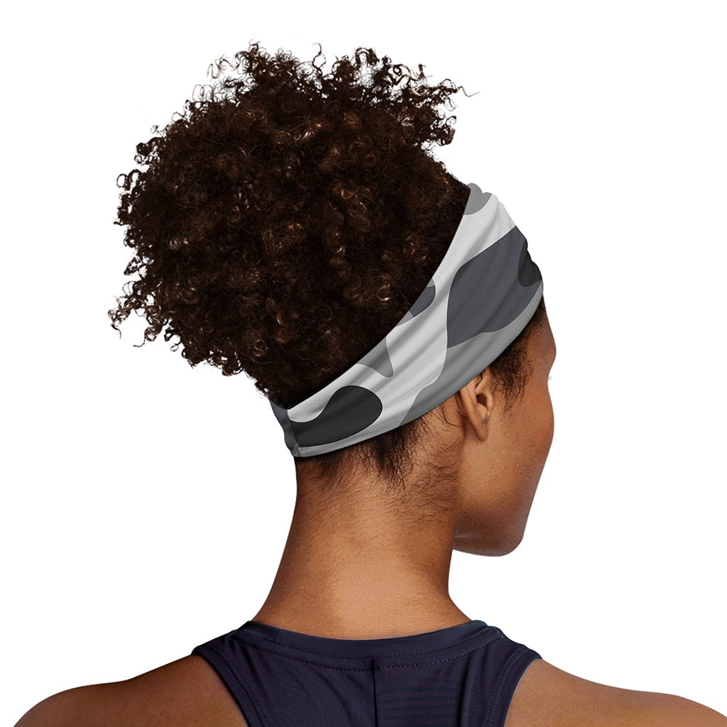Grey And White Camouflage Print Sports Headband