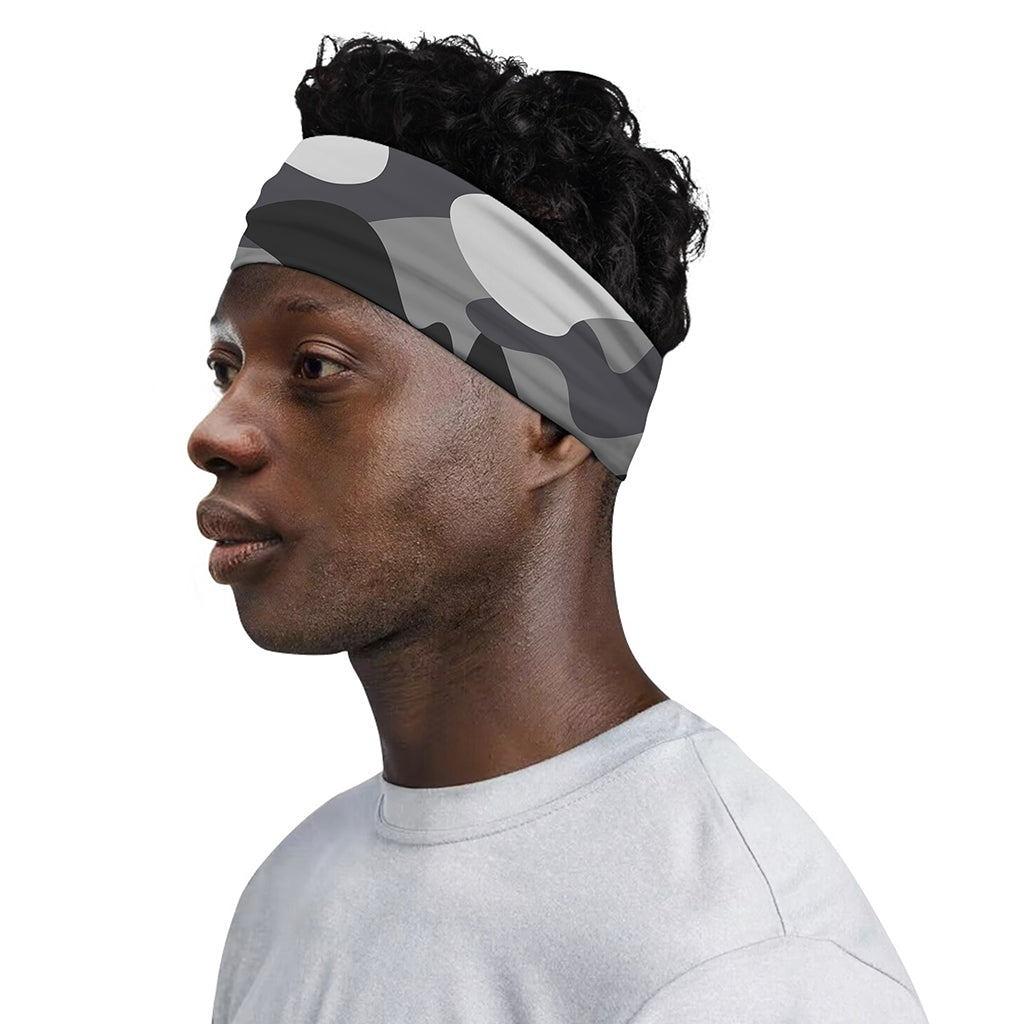 Grey And White Camouflage Print Sports Headband