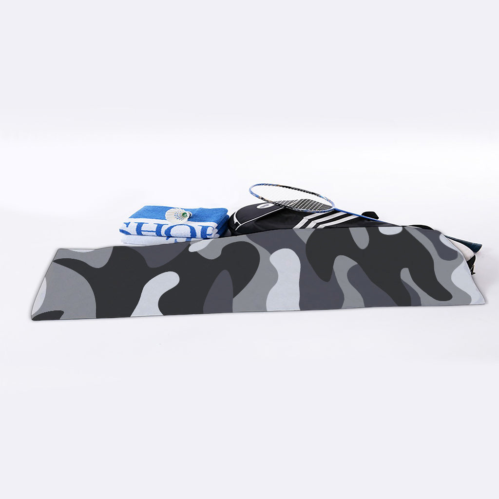 Grey And White Camouflage Print Sports Towel
