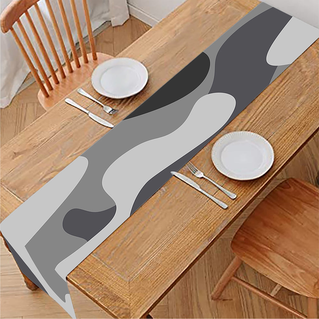 Grey And White Camouflage Print Table Runner