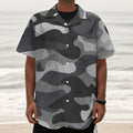 Grey And White Camouflage Print Textured Short Sleeve Shirt