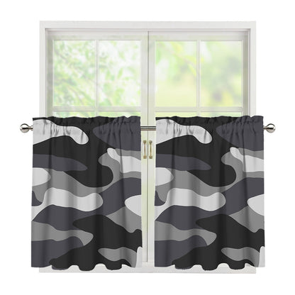Grey And White Camouflage Print Tier Curtains