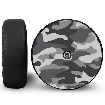 Grey And White Camouflage Print Tire Cover With Camera Hole