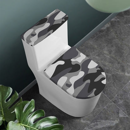 Grey And White Camouflage Print Toilet Lid And Tank Cover Set