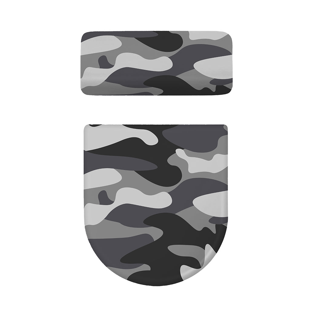 Grey And White Camouflage Print Toilet Lid And Tank Cover Set