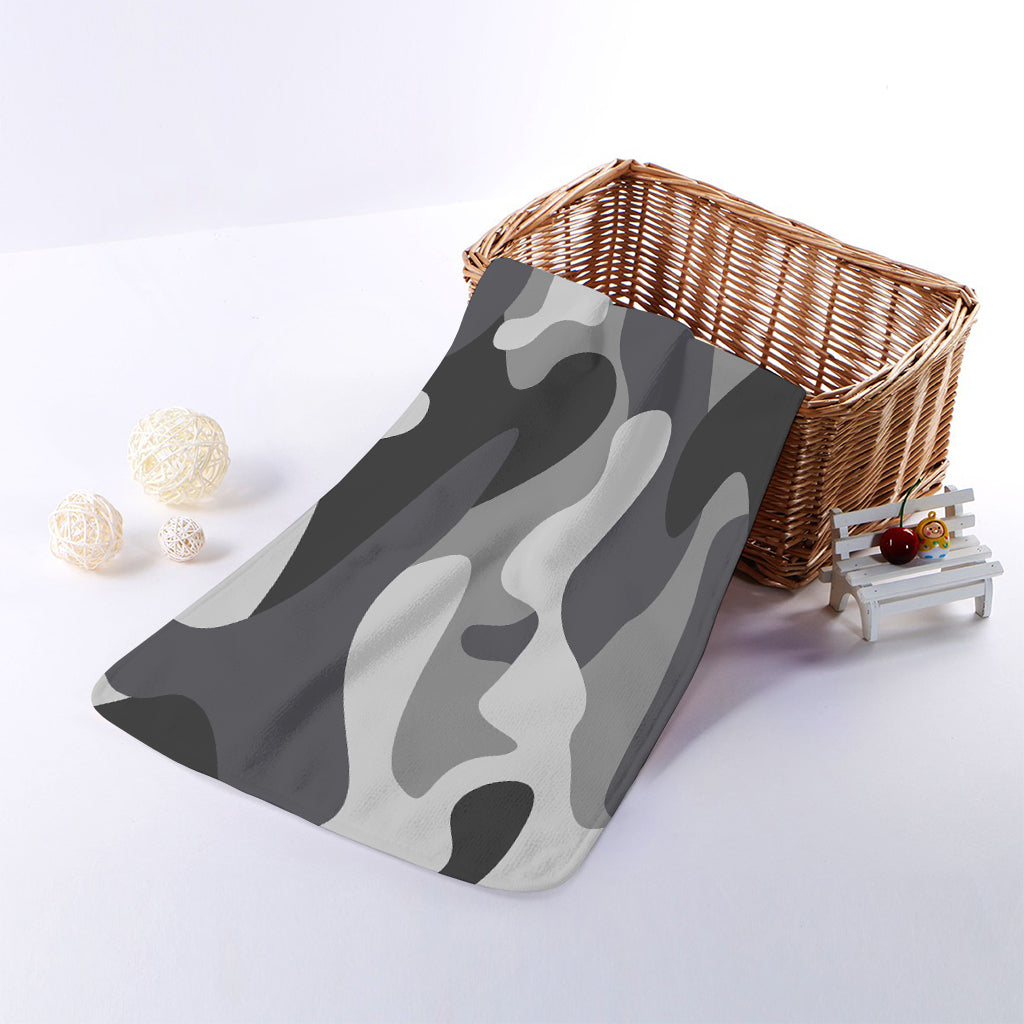 Grey And White Camouflage Print Towel