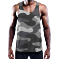 Grey And White Camouflage Print Men's Workout Tank Top