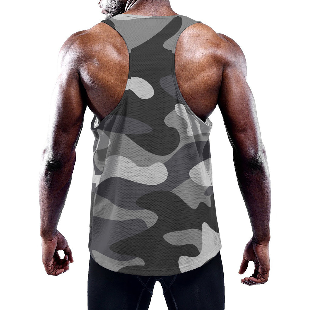 Grey And White Camouflage Print Training Tank Top
