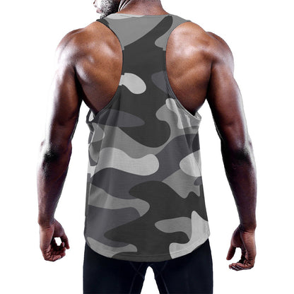 Grey And White Camouflage Print Training Tank Top