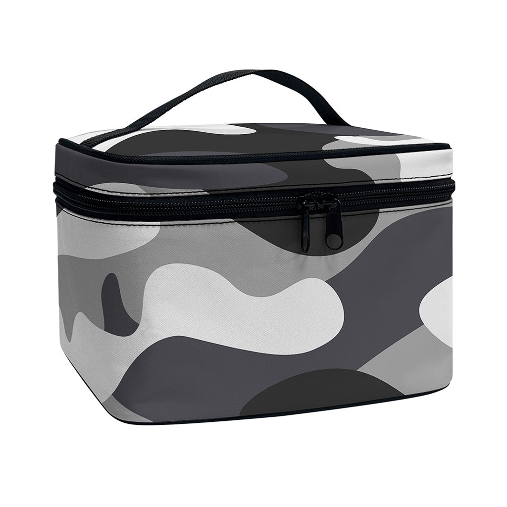 Grey And White Camouflage Print Travel Makeup Bag