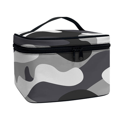 Grey And White Camouflage Print Travel Makeup Bag
