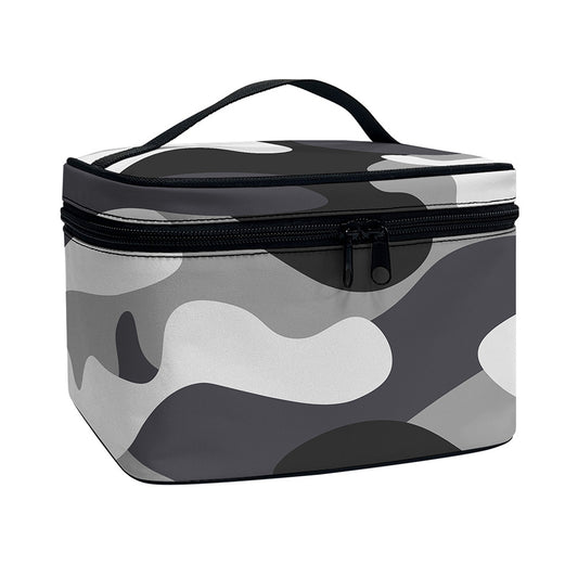 Grey And White Camouflage Print Travel Makeup Bag